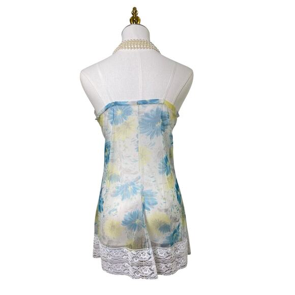 Vintage 60s Italy Blue Sheer Nylon Lacy Micro Mini Slip Dress Women's Size M - Picture 8 of 12